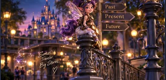 Trixie the Time Traveler at a signpost