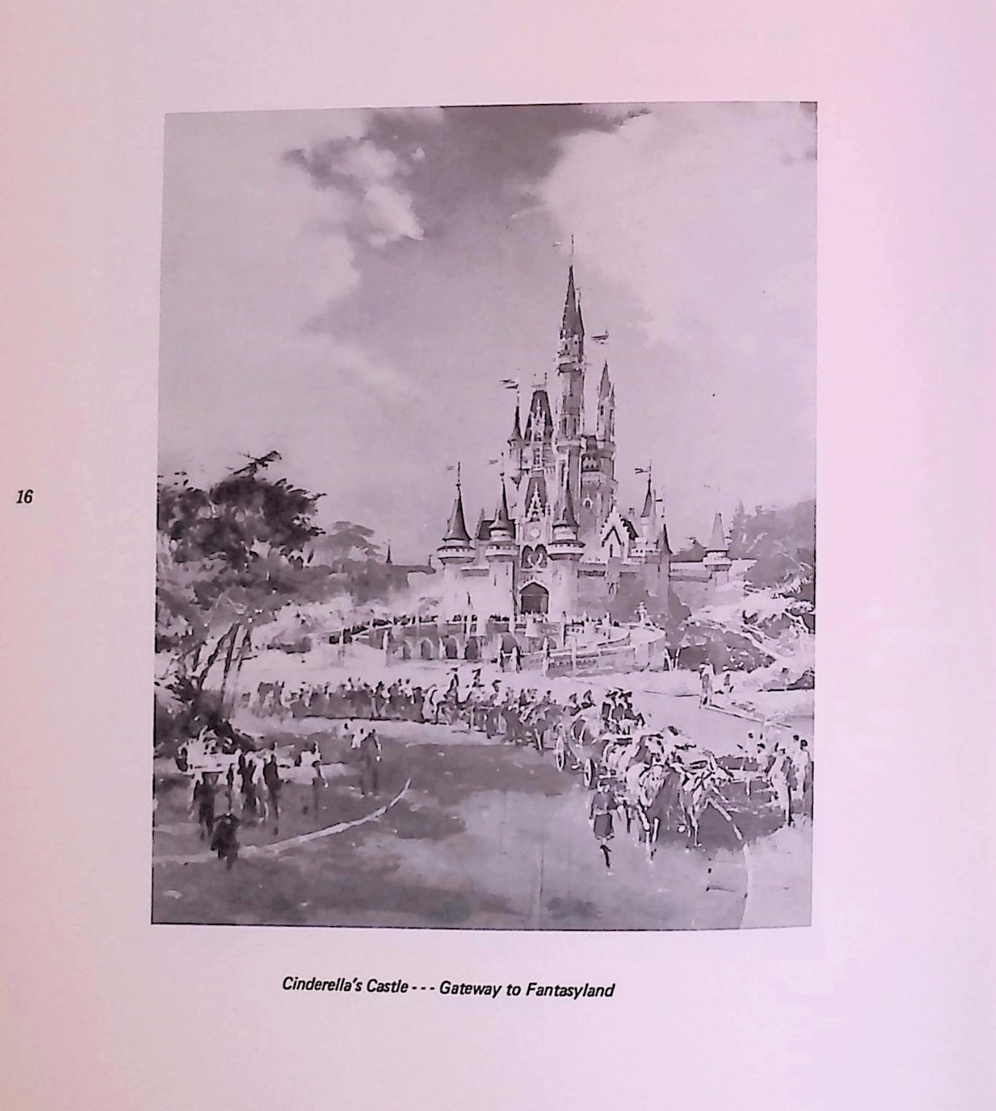 A concept rendering of Cinderella Castle, captioned in the document itself 'Cinderella's Castle - - - Gateway to Fantasyland'.